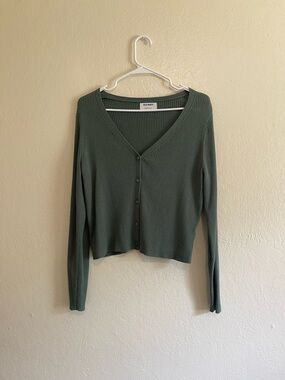 Old Navy Olive Ribbed V-Neck Button Front Cardigan